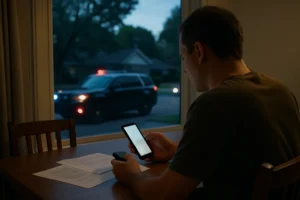Austin domestic violence evidence review involving a phone, recordings, and a residential scene